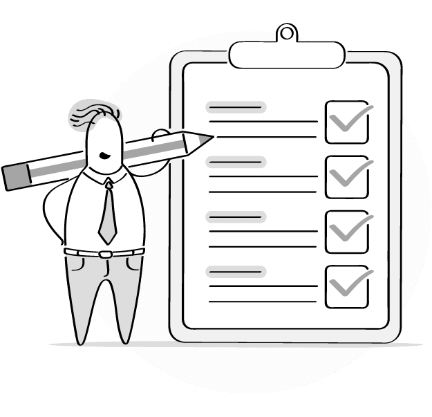 Illustration of a man holding a large pencil next to a checklist